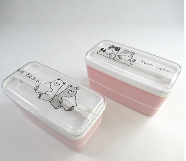 ダイソー プリント2段ランチボックス箸付き